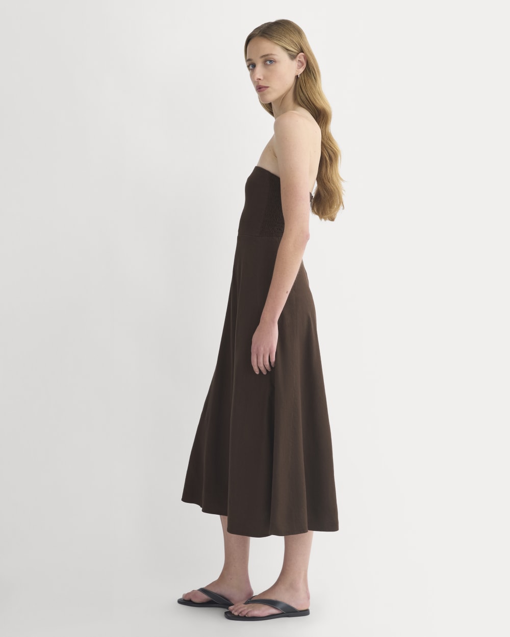 womens-strapless-dress-in-stretch-linen-dark-brown