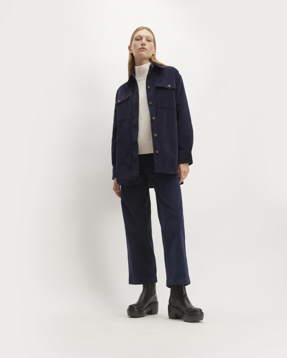 The Corduroy Oversized Shirt Jacket | Navy – Everlane