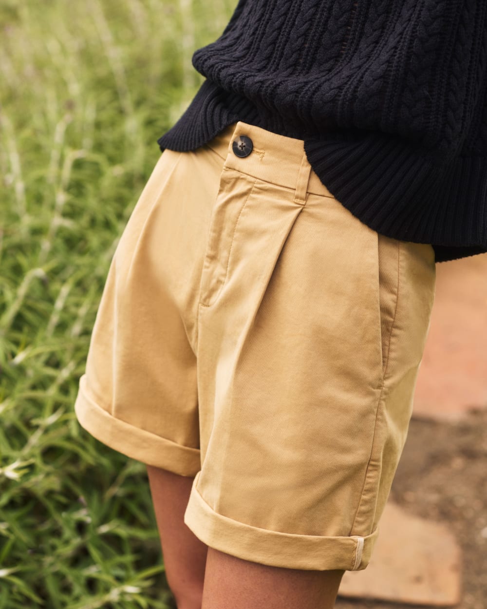 womens-pleated-chino-short-classic-khaki | editorial