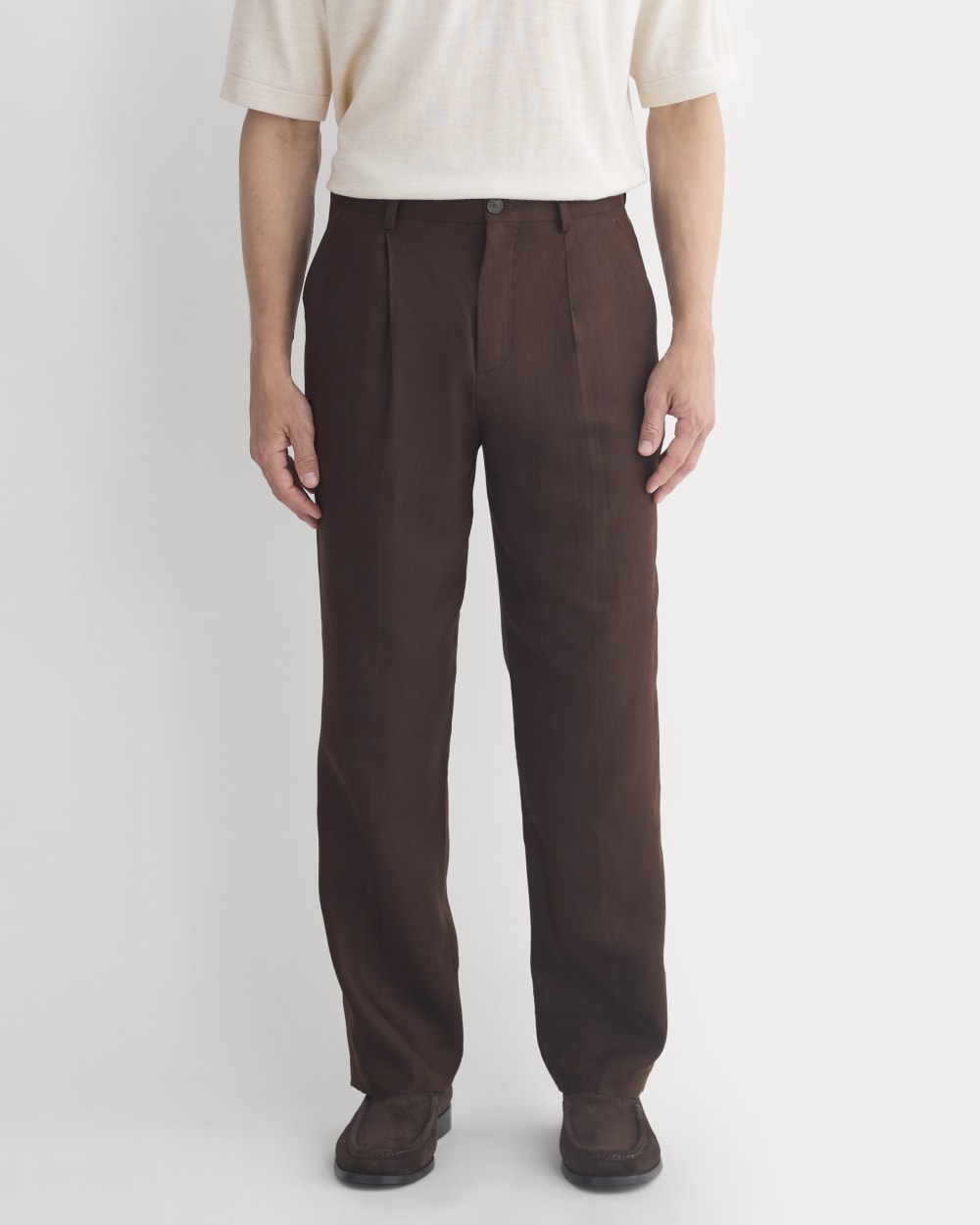 mens-soyeux-linen-pleated-trouser-dark-brown | alt