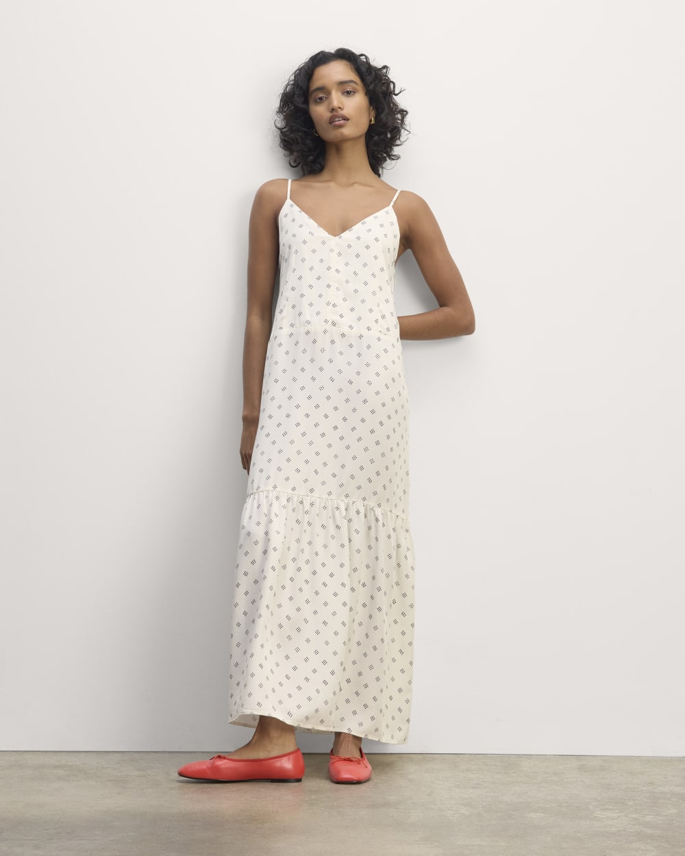 womens-tencel-butterlite-tiered-dress-bone-black-square-dot | primary