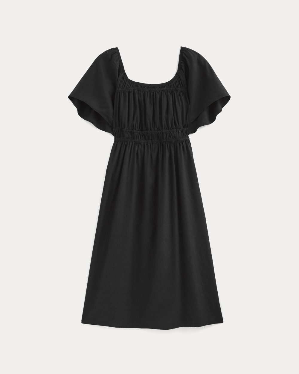 Everlane Flutter-Sleeve Dress, Stretch Linen, Black, Size Small