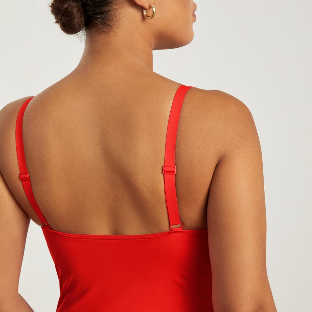 womens-v-neck-one-piece-red