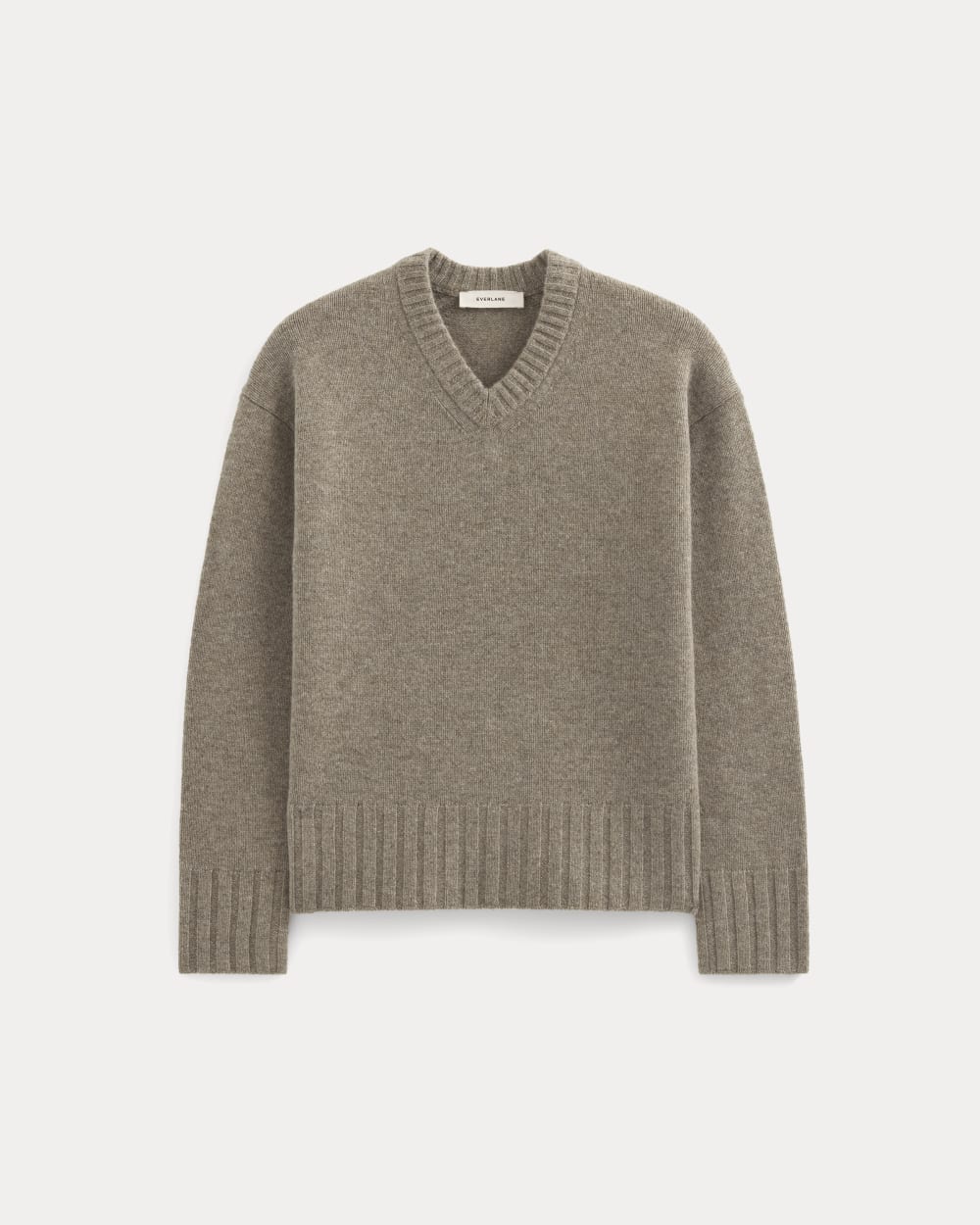 V-Neck Sweater in Extrafine Luxe Merino | Heather Soft Taupe