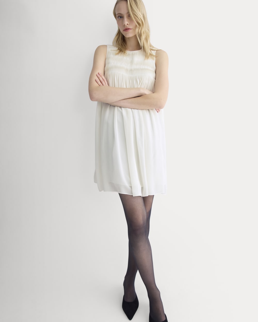 Twisted Pleated Mini Dress in Silk Georgette