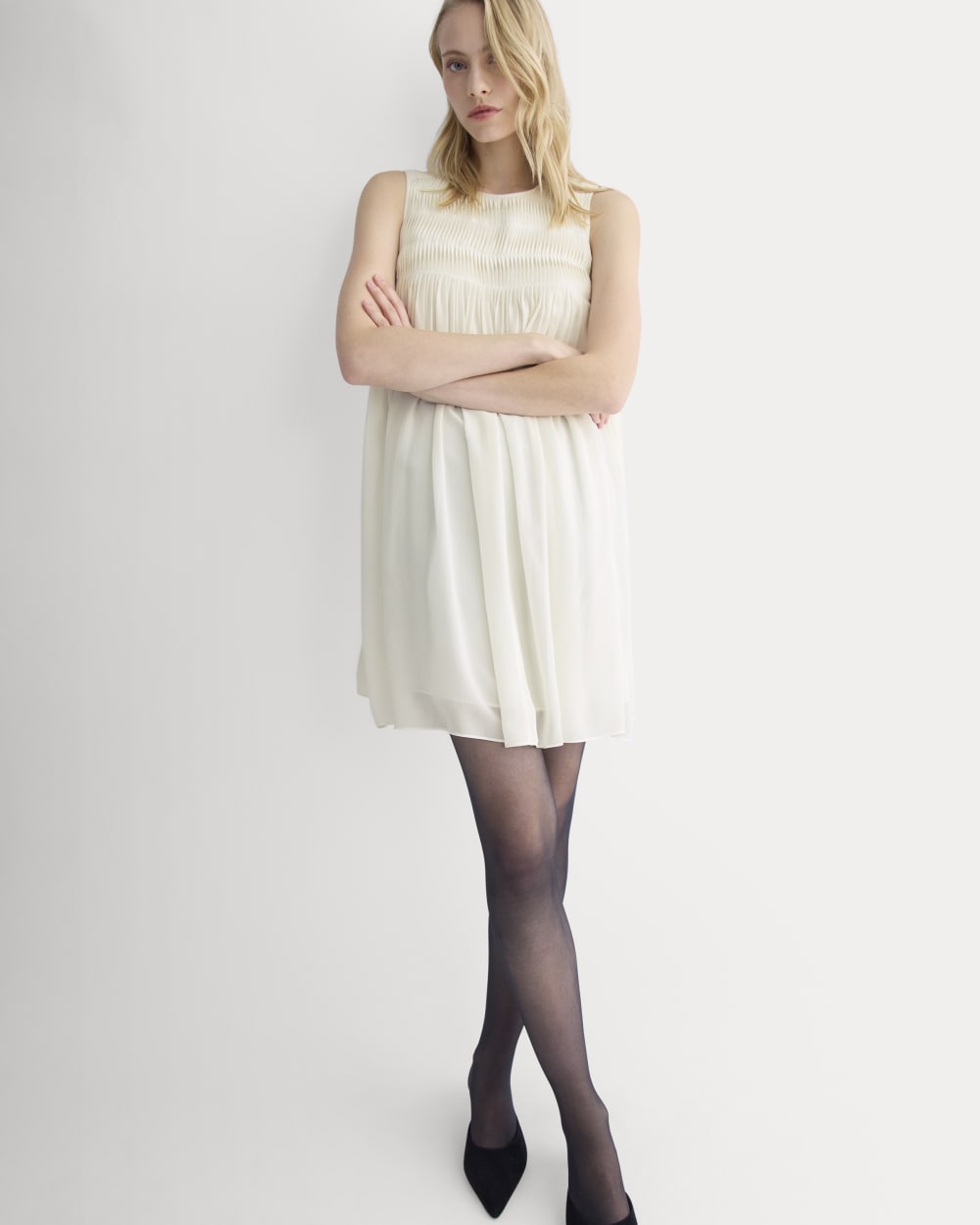 womens-twisted-pleated-mini-dress-silk-bone | primary