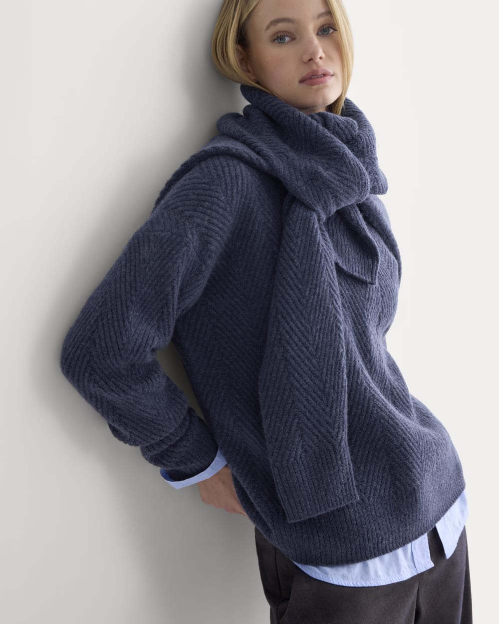 womens-cashmere-herringbone-sweater-indigo | primary
