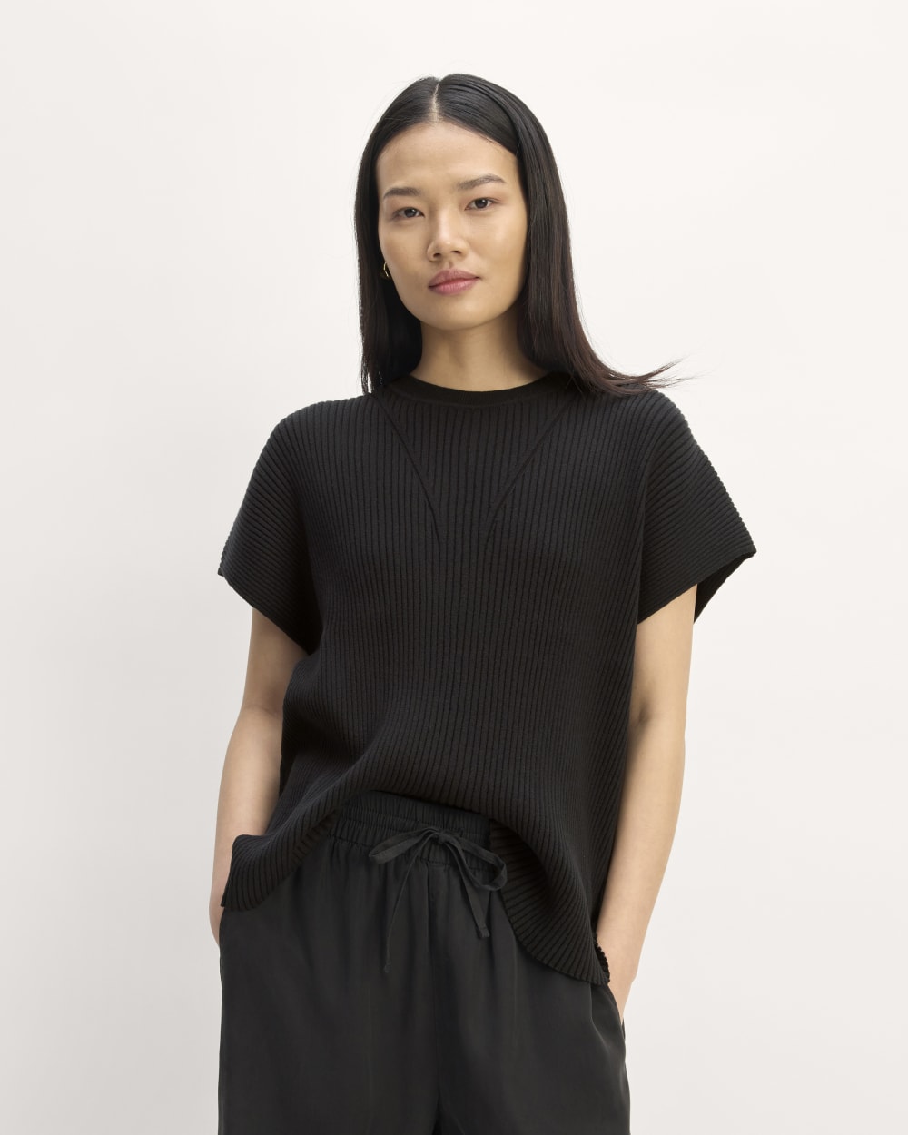 womens-cotton-knit-caftan-top-black | primary