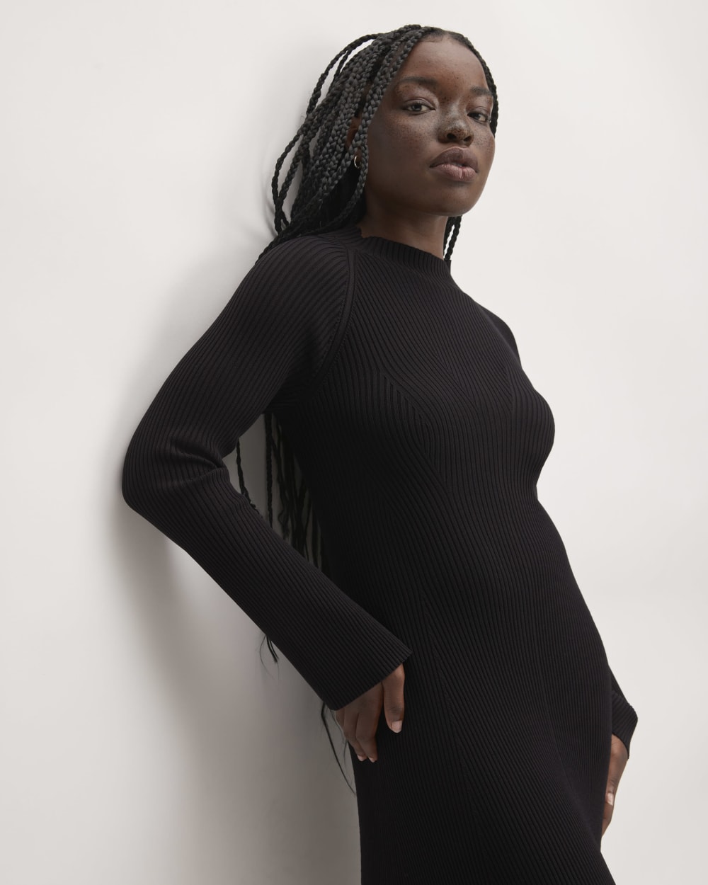 The Ribbed Mock Neck Midi Dress | Black Everlane The Ribbed Mock Neck Midi Dress | Black Everlane