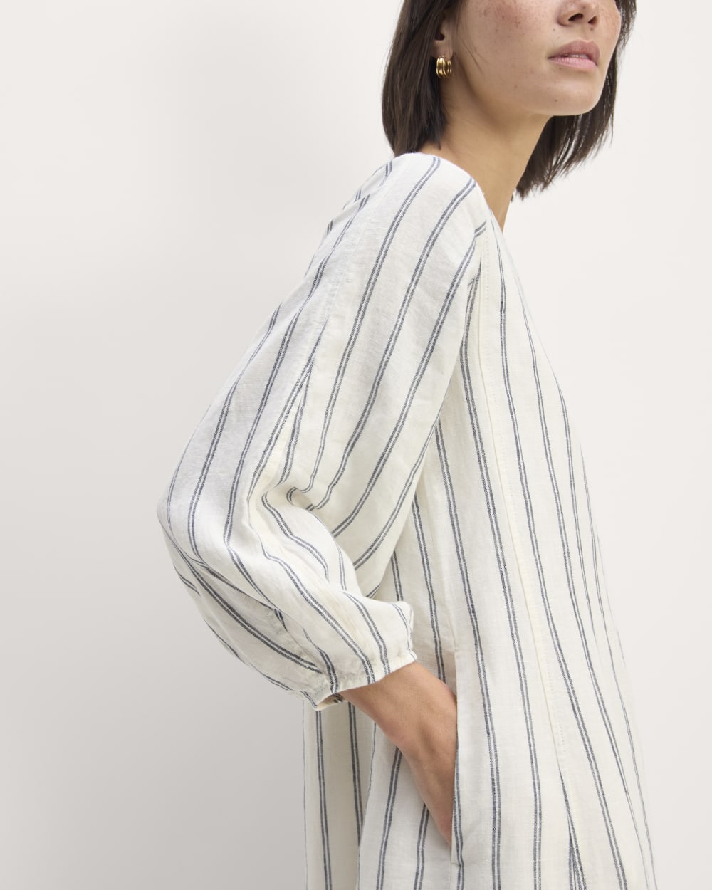 The Linen A-Line Midi Dress | Bone/Navy Everlane The Linen A-Line Midi Dress | Bone/Navy Everlane