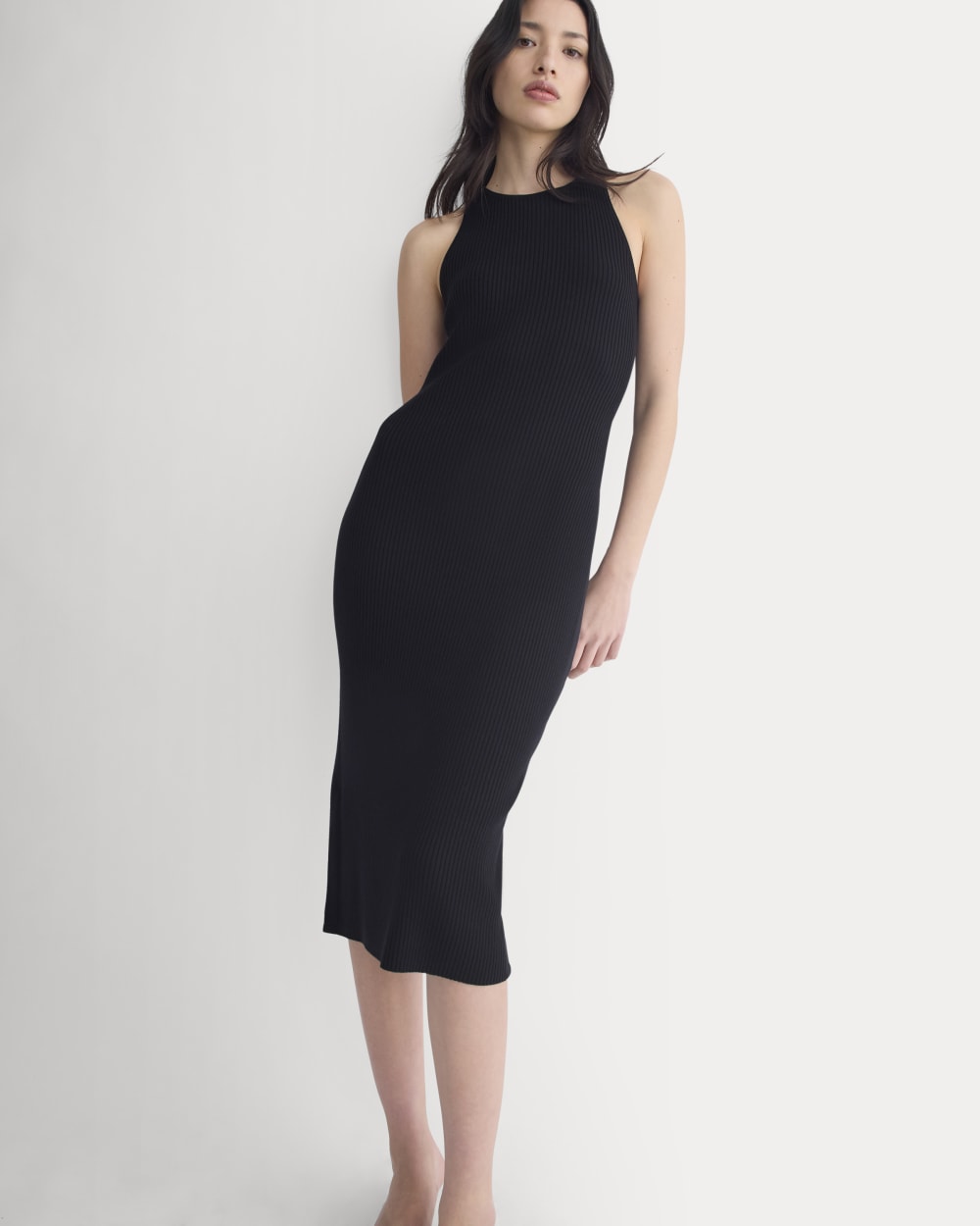 womens-cutaway-ribbed-midi-dress-black | primary