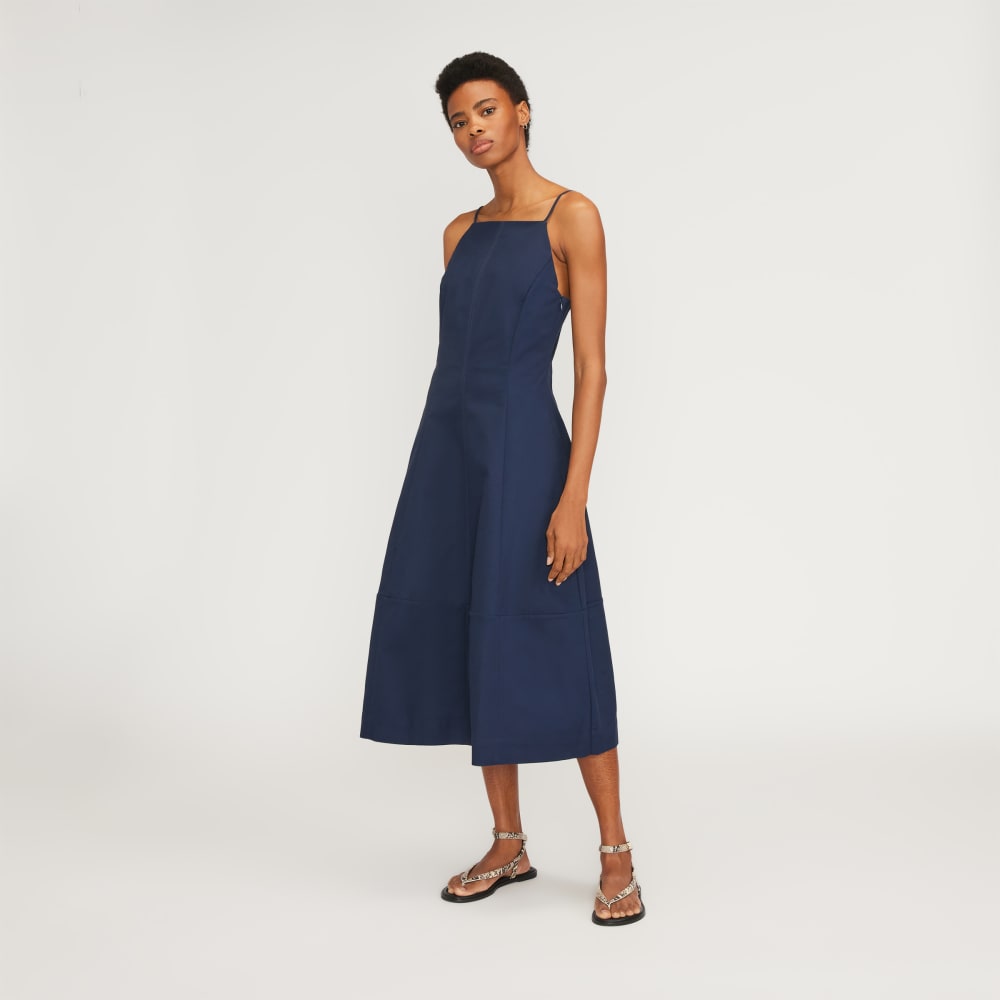 womens-structured-cotton-bell-dress-navy | primary
