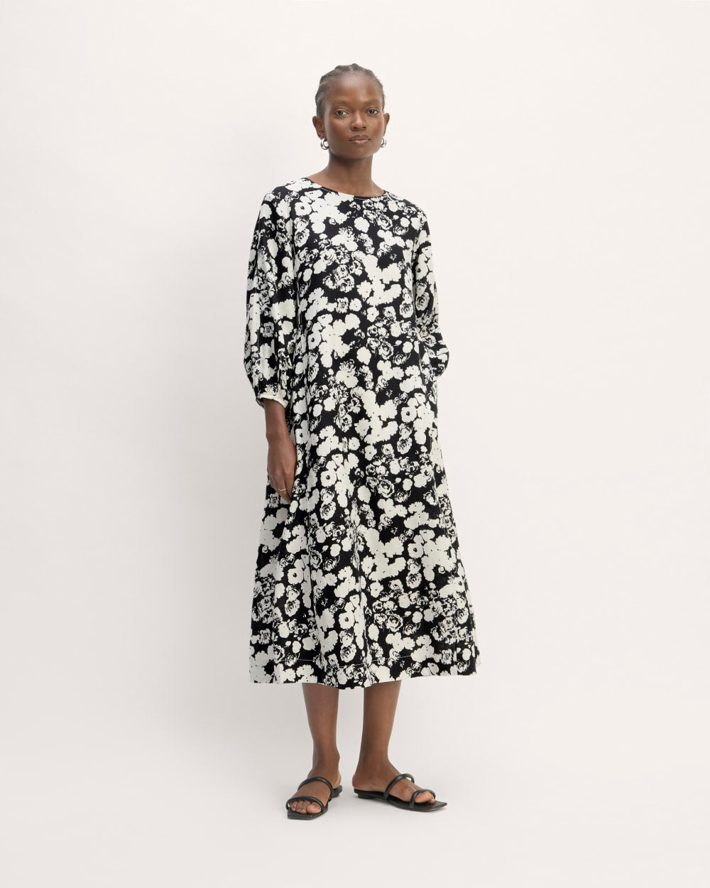 The Linen A-Line Midi Dress | Black / Bone Floral Everlane The Linen A-Line Midi Dress | Black / Bone Floral Everlane