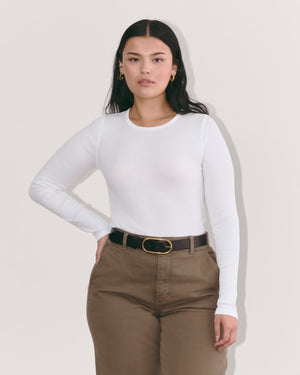 The Luxe Rib Long-Sleeve Crew | White