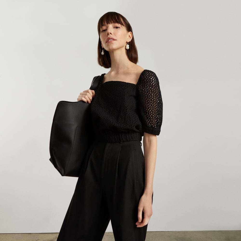 womens-eyelet-puff-sleeve-top-black