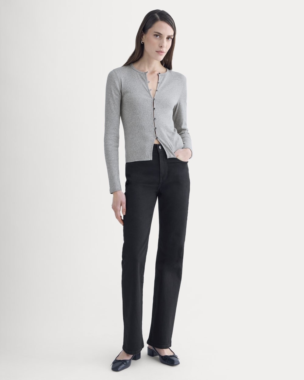 Luxe Rib Button-Up Top | Heathered Light Grey – Everlane