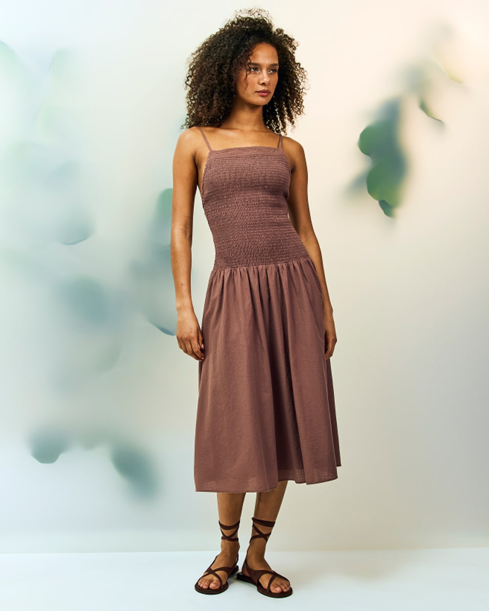 womens-gauze-open-back-dress-mocha | editorial