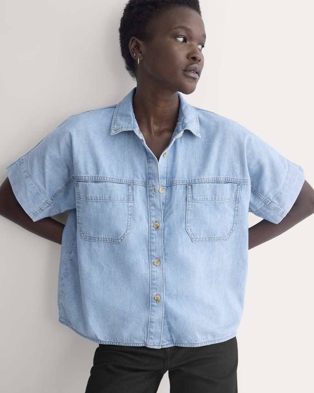 Cropped Boxy Denim Shirt