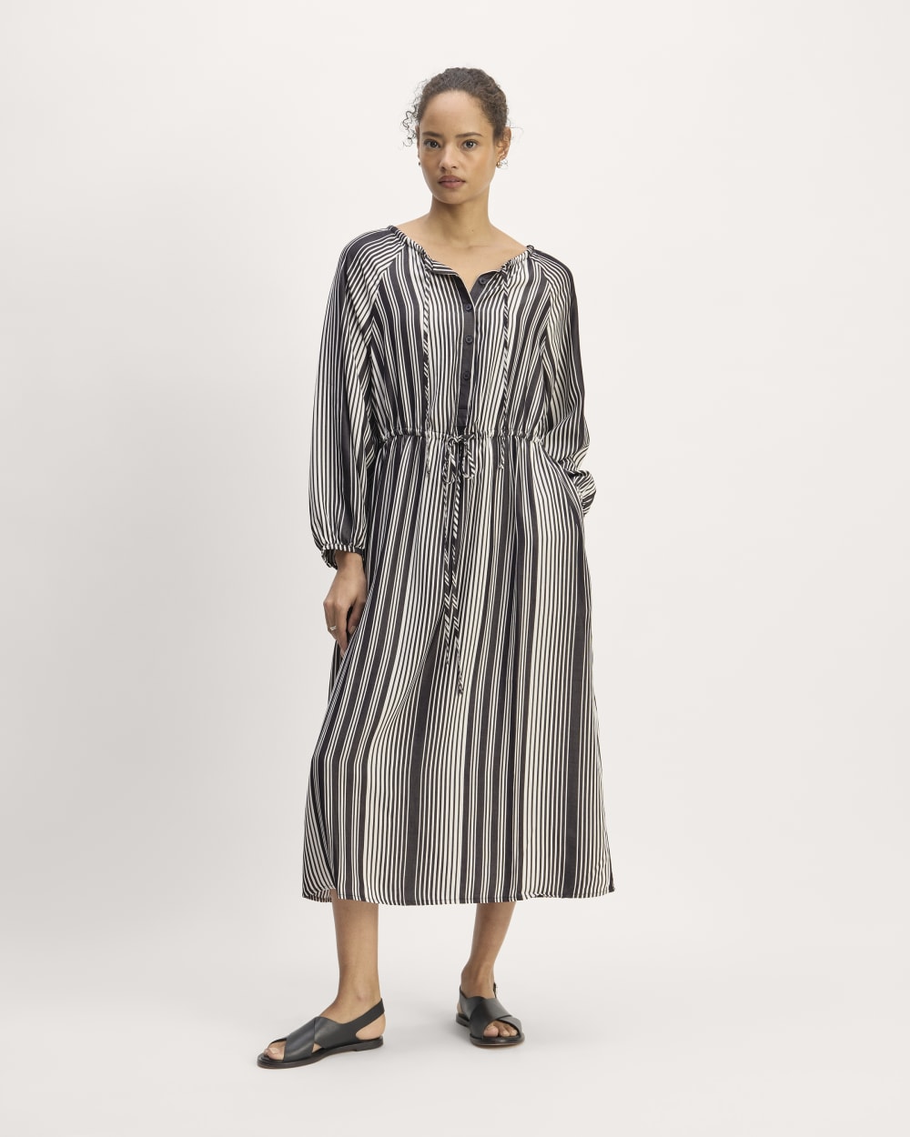 womens-tencel-gathered-maxi-dress-black-bone | primary