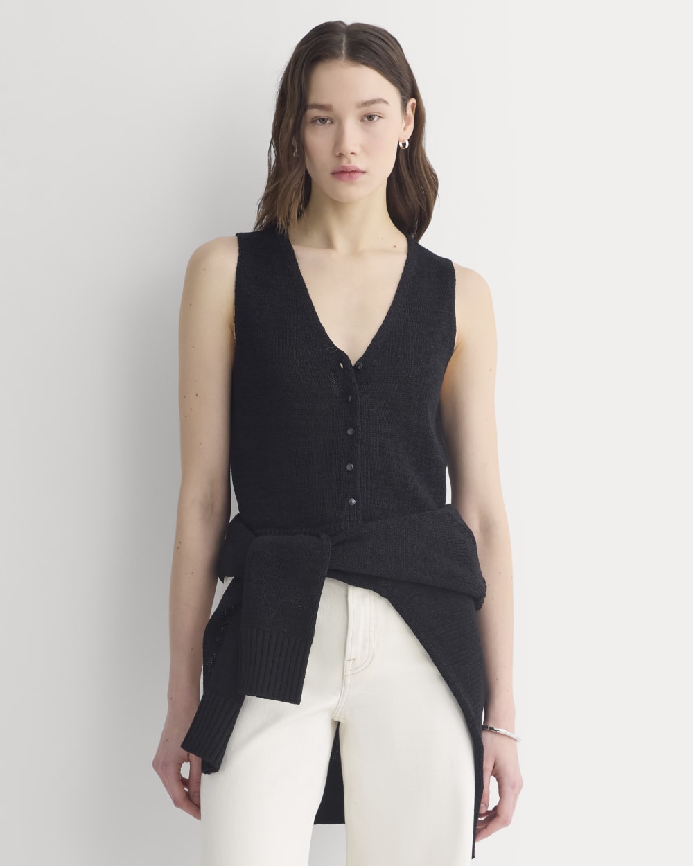 womens-tie-front-tank-in-tape-yarn-black | primary
