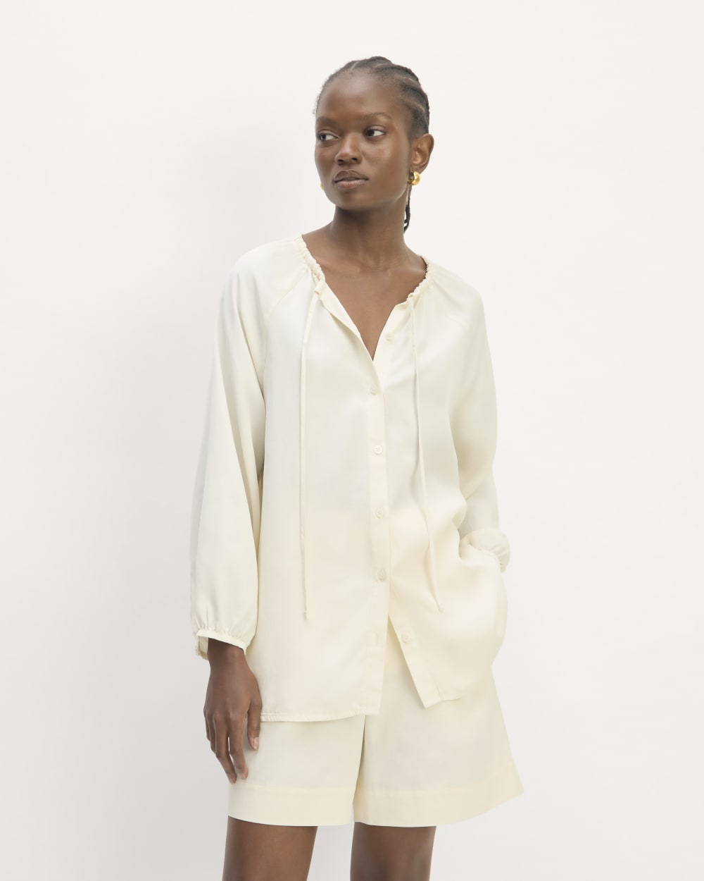 womens-tencel-gathered-shirt-bone | primary