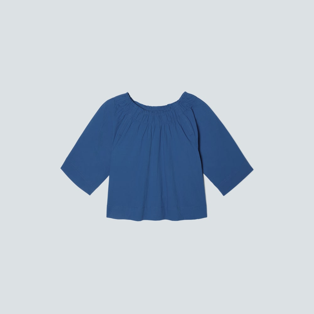 womens-seersucker-gathered-tee-deep-blue