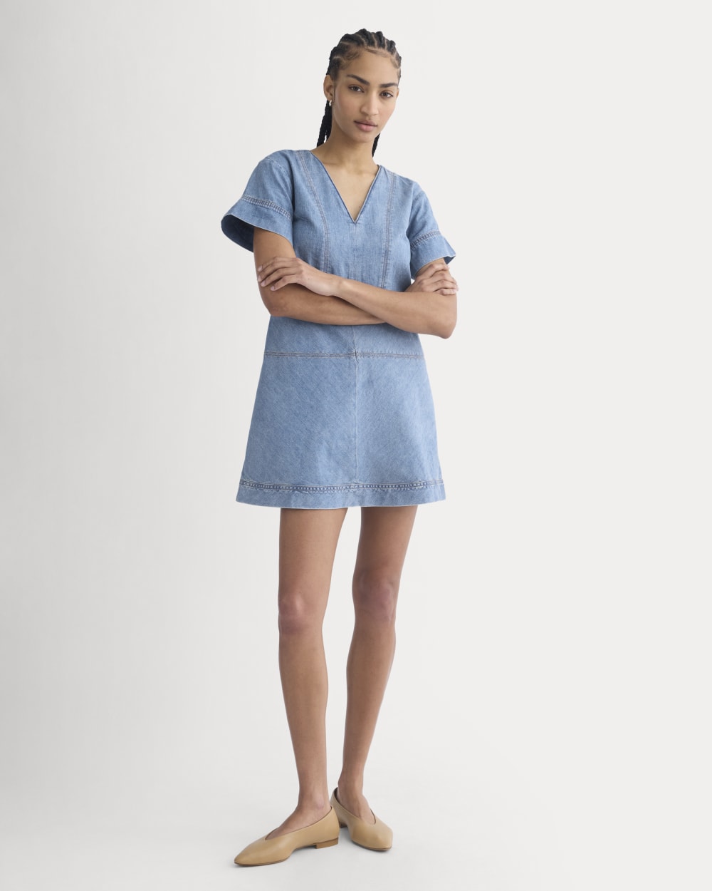 Everlane Denim Short-Sleeve Dress In Light Indigo, Size 16