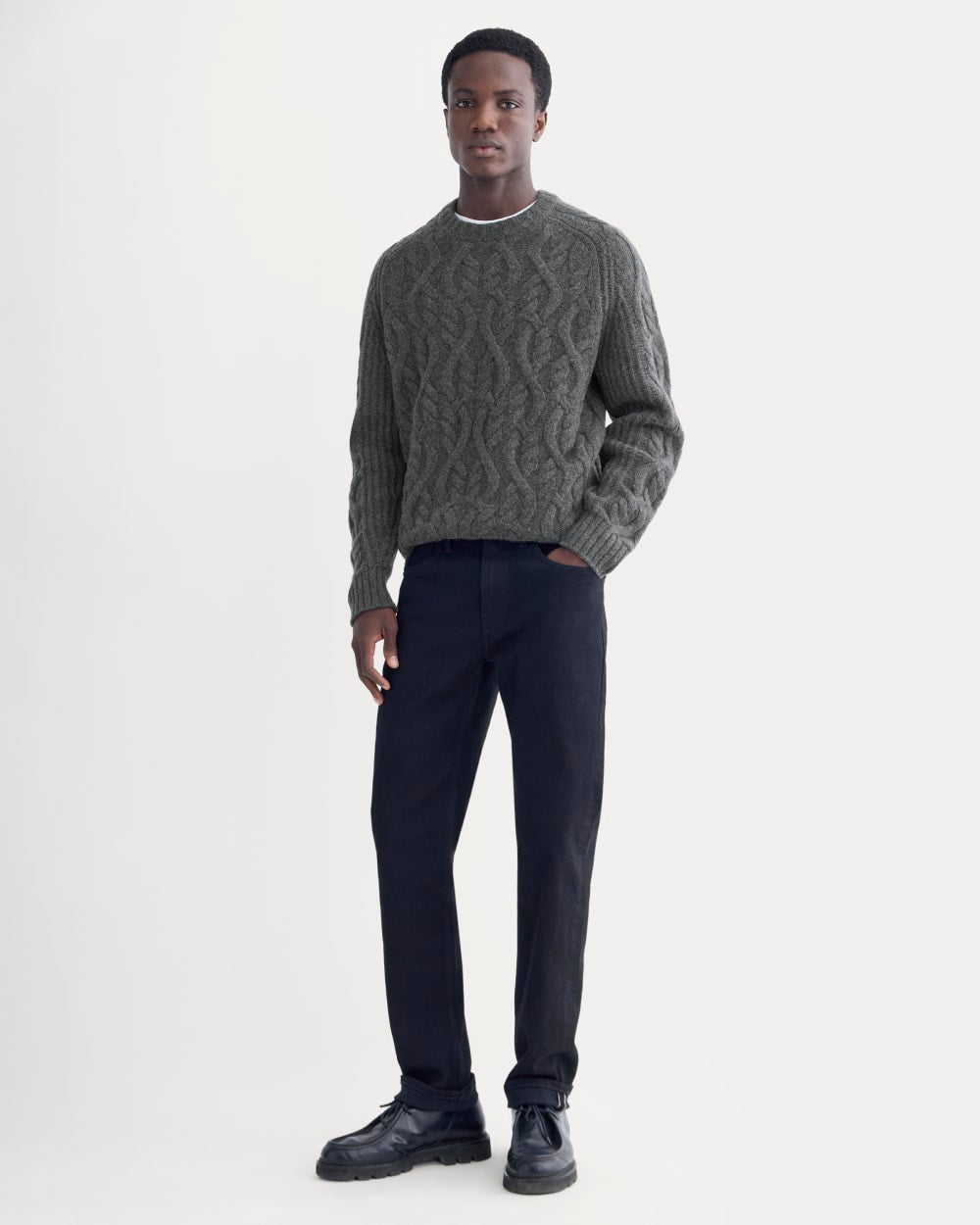 Cable Knit Crew in Luxe Merino | Heathered Soot – Everlane