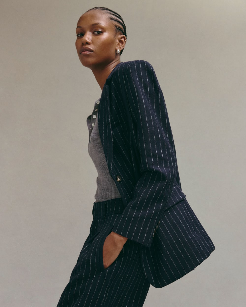 IENA & NAVYツイードジレ　24SS The Oversized Blazer in Wool | Navy / White – Everlane