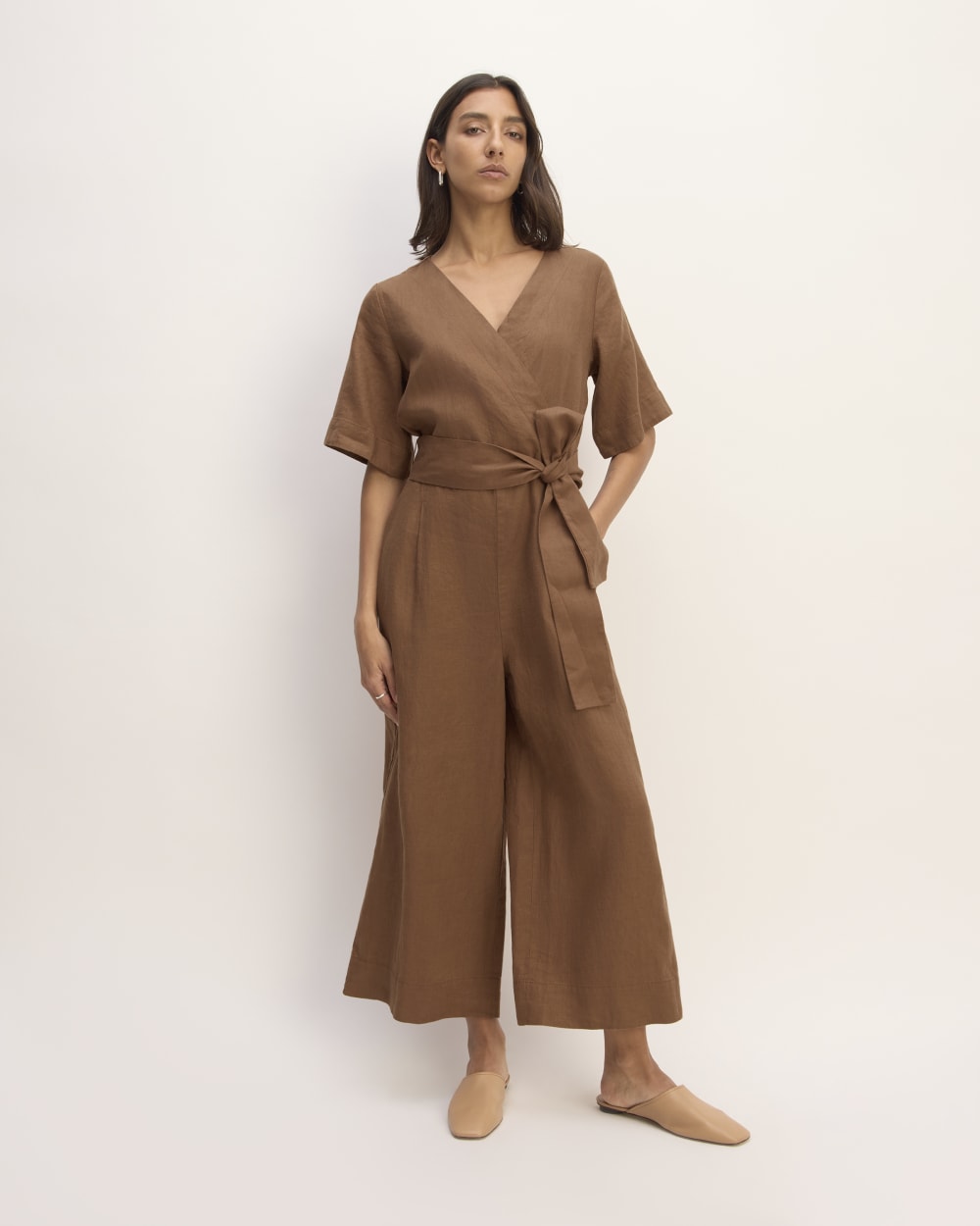 womens-linen-cross-front-jumpsuit-new-cocoa-brown | primary