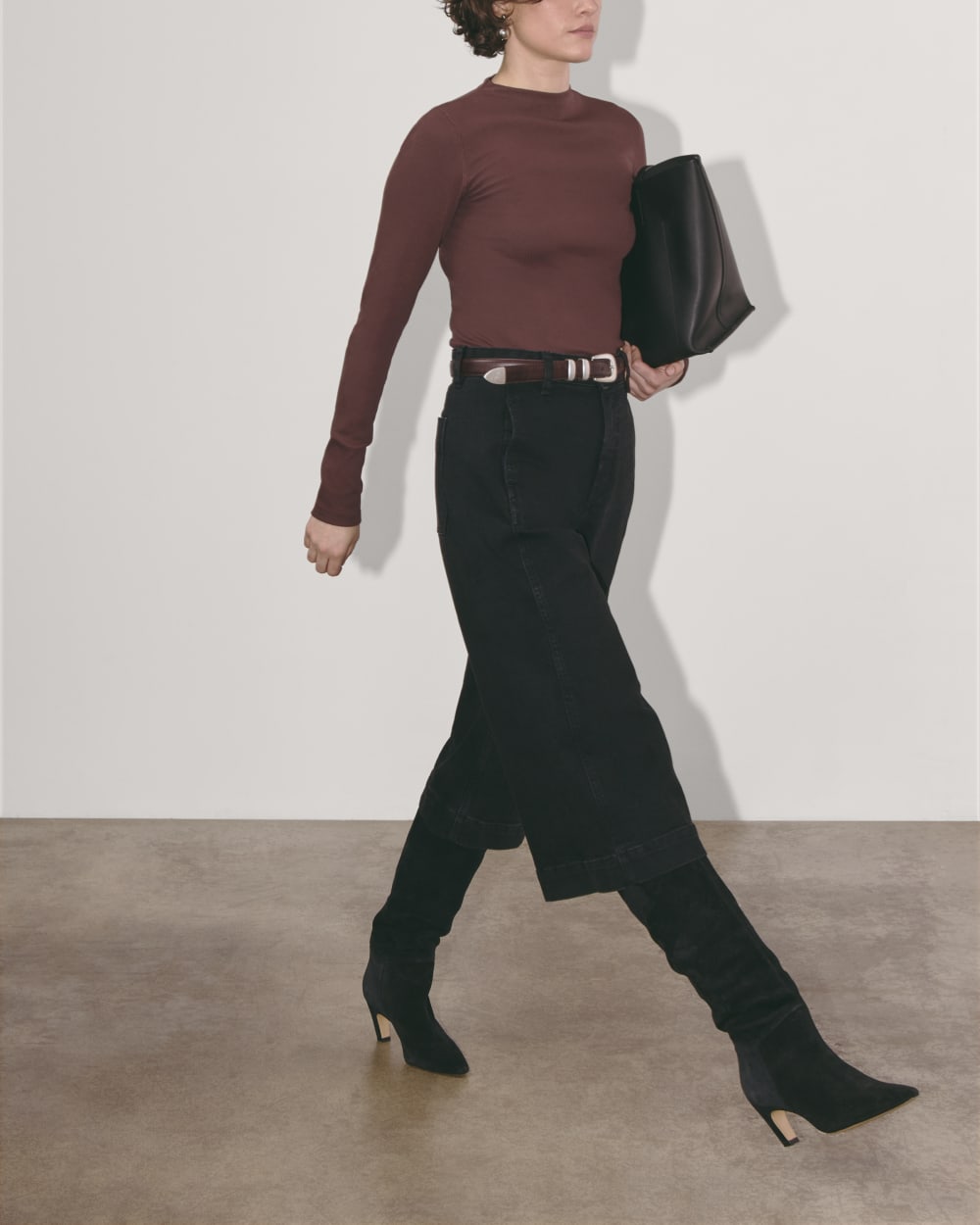 The Luxe Rib Funnel-Neck Tee | White