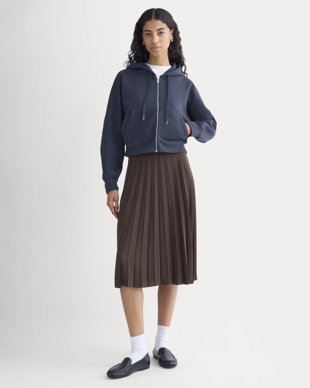 Luxe Fleece Full-Zip Cropped Hoodie | Navy – Everlane