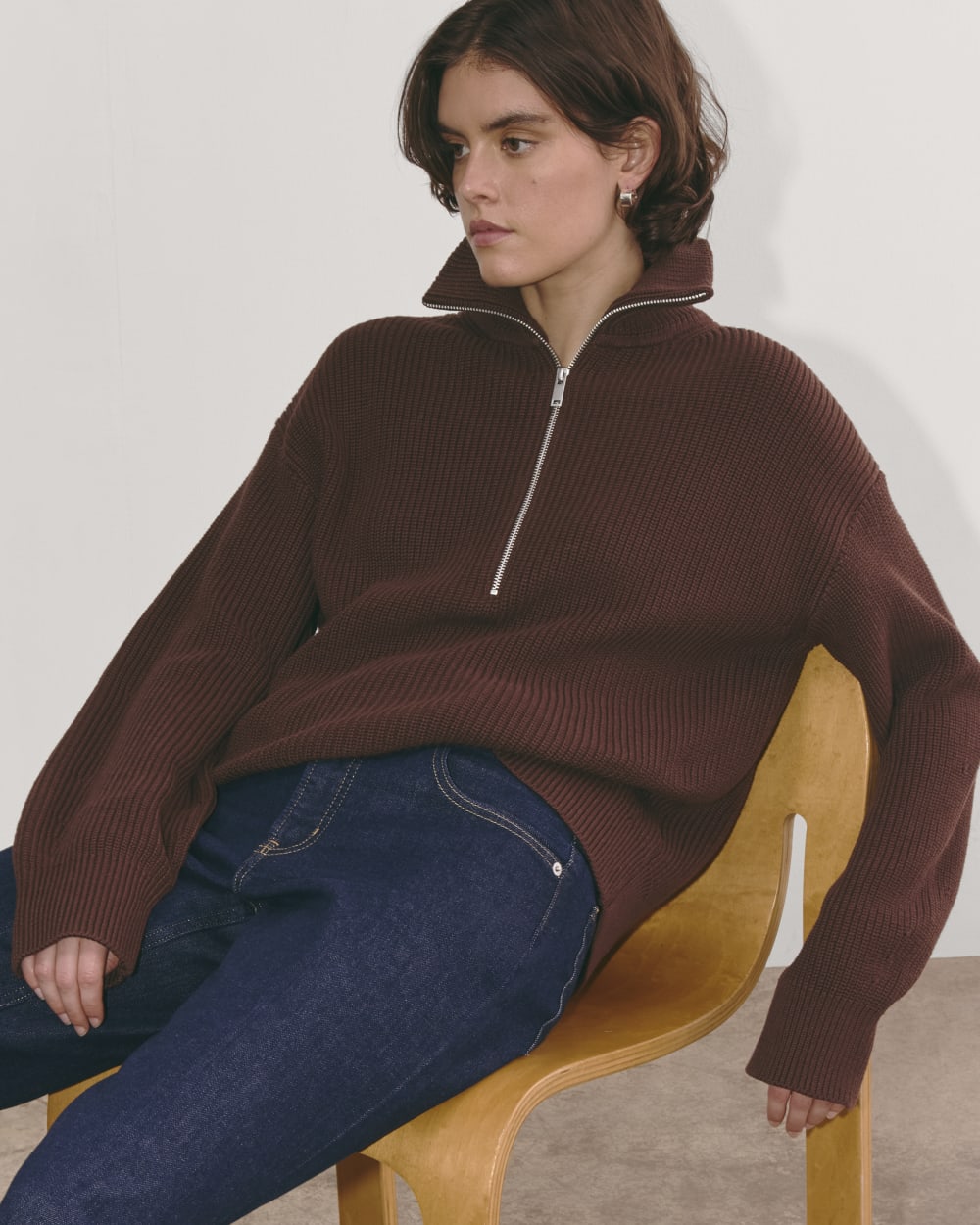 The Half-Zip in Everyday Cotton | Dark Mahogany – Everlane