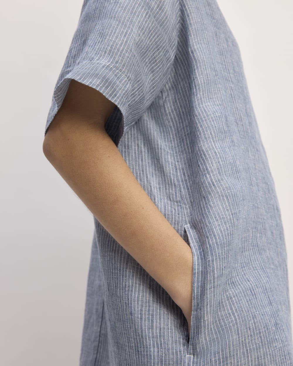 The Shirtdress in Linen | White / Blue Everlane The Shirtdress in Linen | White / Blue Everlane