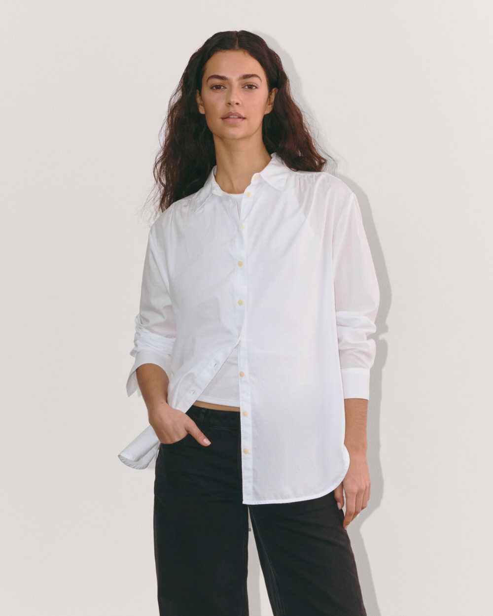womens-gathered-shirt-silky-cotton-white | primary