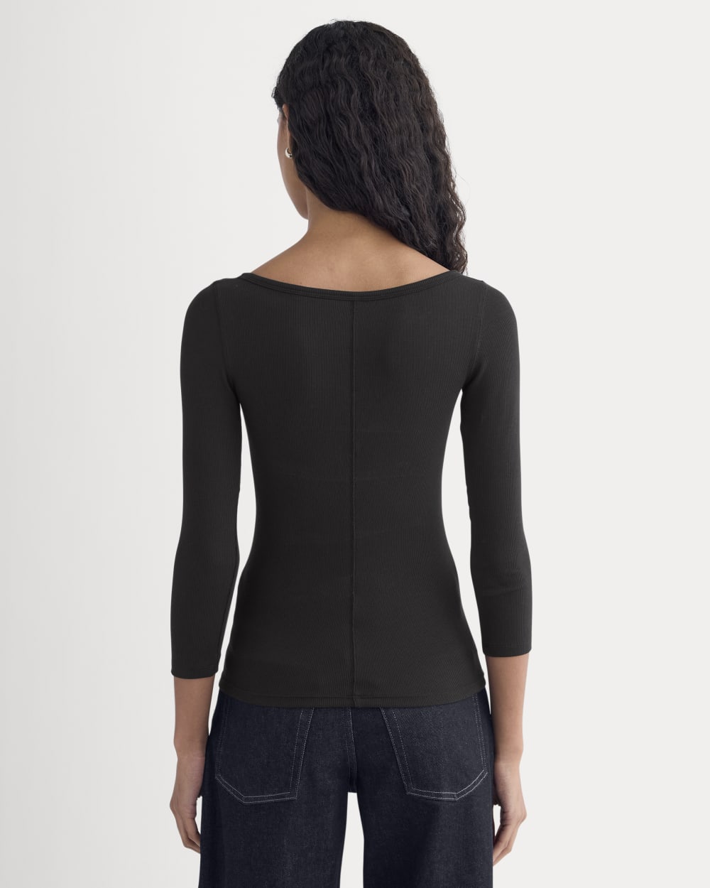 Luxe Rib 3/4 Sleeve Boatneck Tee | Black – Everlane