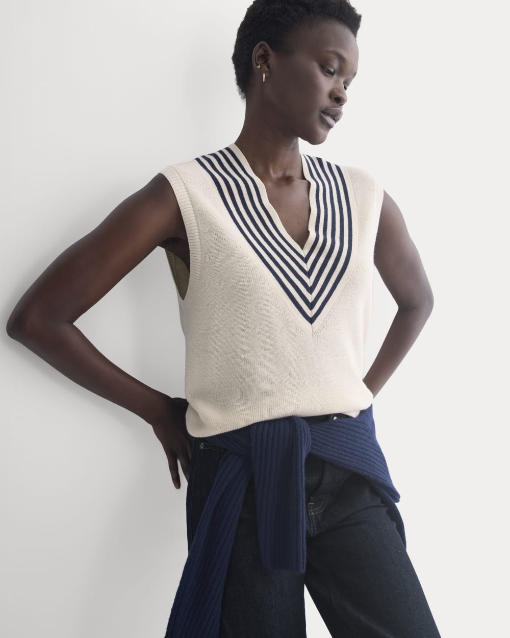 Relaxed V-Neck Vest in Cotton Merino
