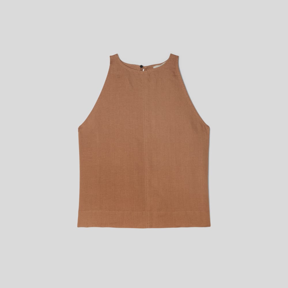 womens-linen-high-neck-tank-cocoa-brown | alt