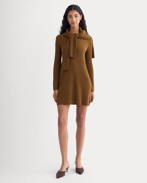 everlane cashmere midi dress Everlane Cashmere Long-Sleeve Mini Dress In Heathered Toffee, Size XS