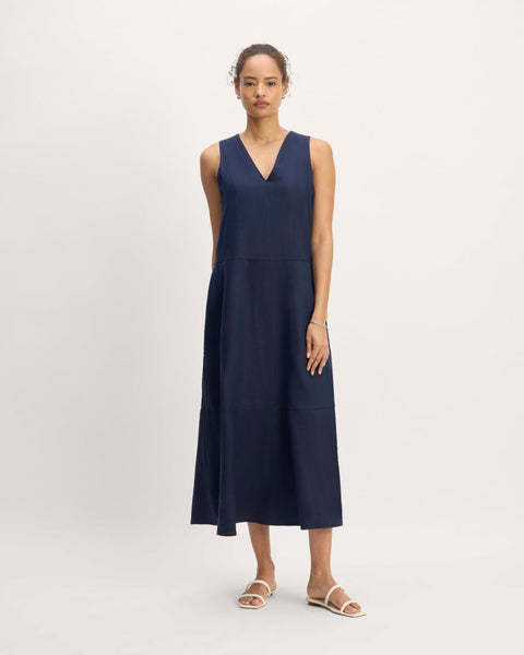 blue dress for baby girl The Linen V-Neck Maxi Dress