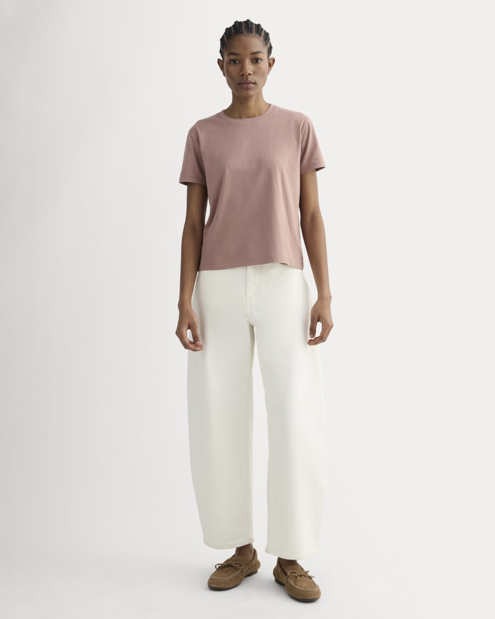 The Box-Cut Tee in Essential Cotton | Bone / Black | No Pocket