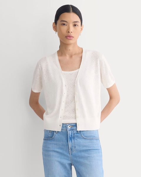 Lace Trim Cardigan in Fine Linen | Bone – Everlane