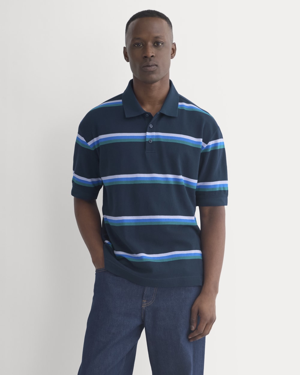 mens-classic-pique-polo-sapphire-aleutian-imperial-everglade-stripe | primary