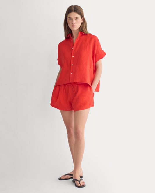 womens-flowy-short-in-linen-fiery-red | primary