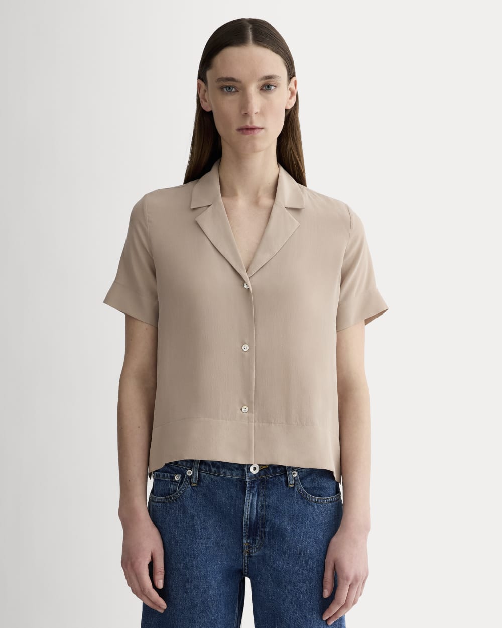 womens-clean-silk-short-sleeve-notch-shirt-burnt-sugar | primary