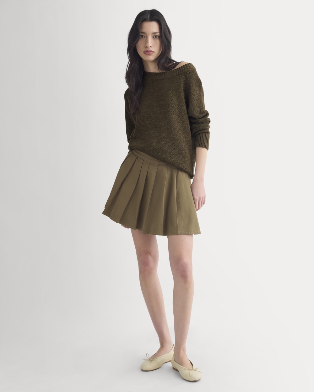 womens-utility-pleated-mini-skirt-olive | primary