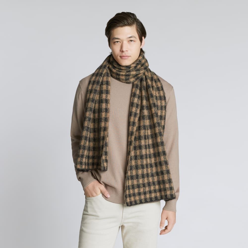 tobacco scarf Monogram wool cashmere Sustainability Alpaca wool is softer BCGLORIA mini scarf - Tobacco