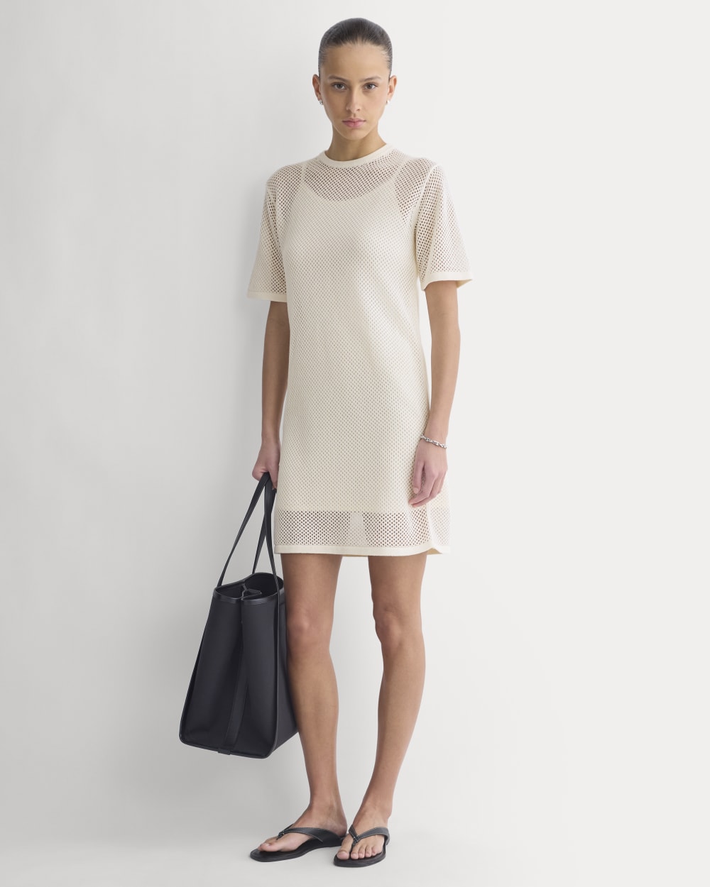 womens-mesh-knit-short-sleeve-dress-bone | primary