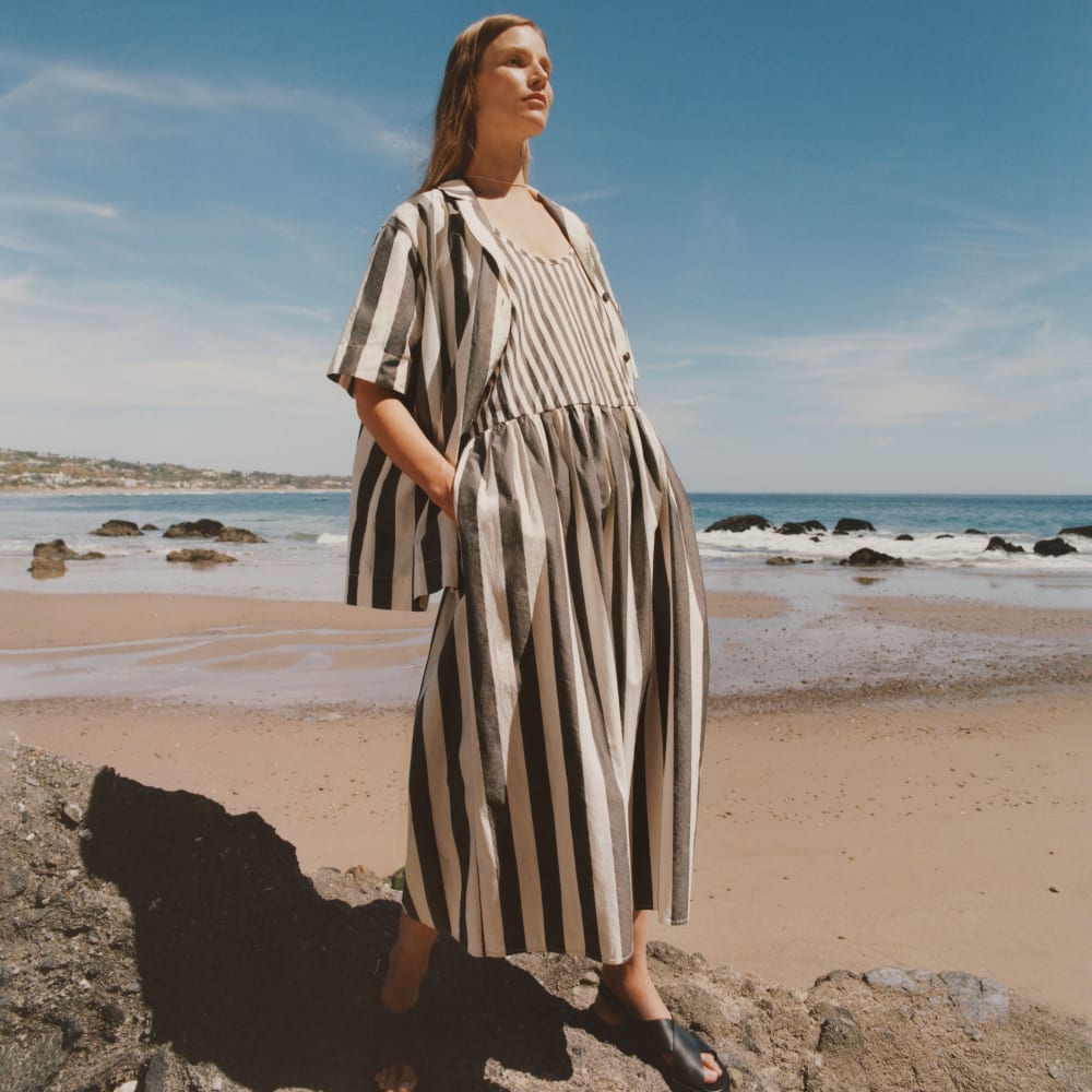 The Poplin Summer Dress | Bone / Black  Everlane