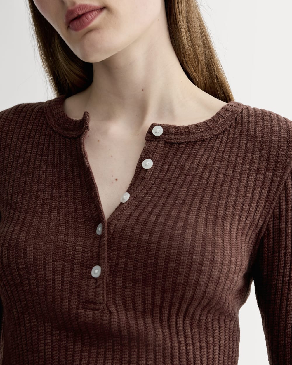 The Cozy Rib Henley | Dark Mahogany